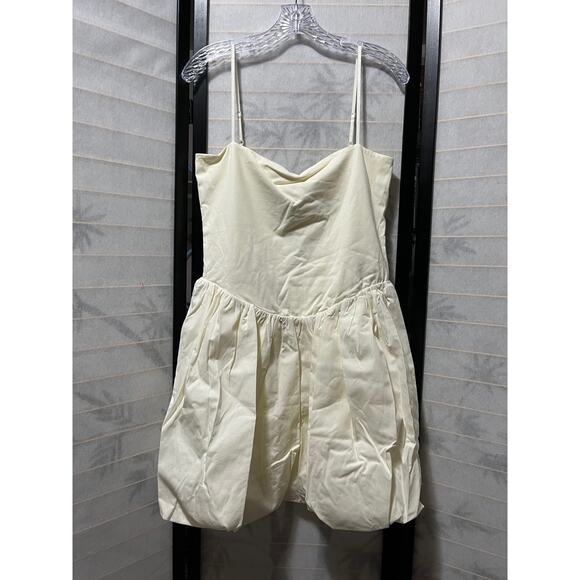 WAYF Ivory Bubble Hem Mini Dress Square Neck Party Holiday Cotton Blend NWT - Picture 2 of 8